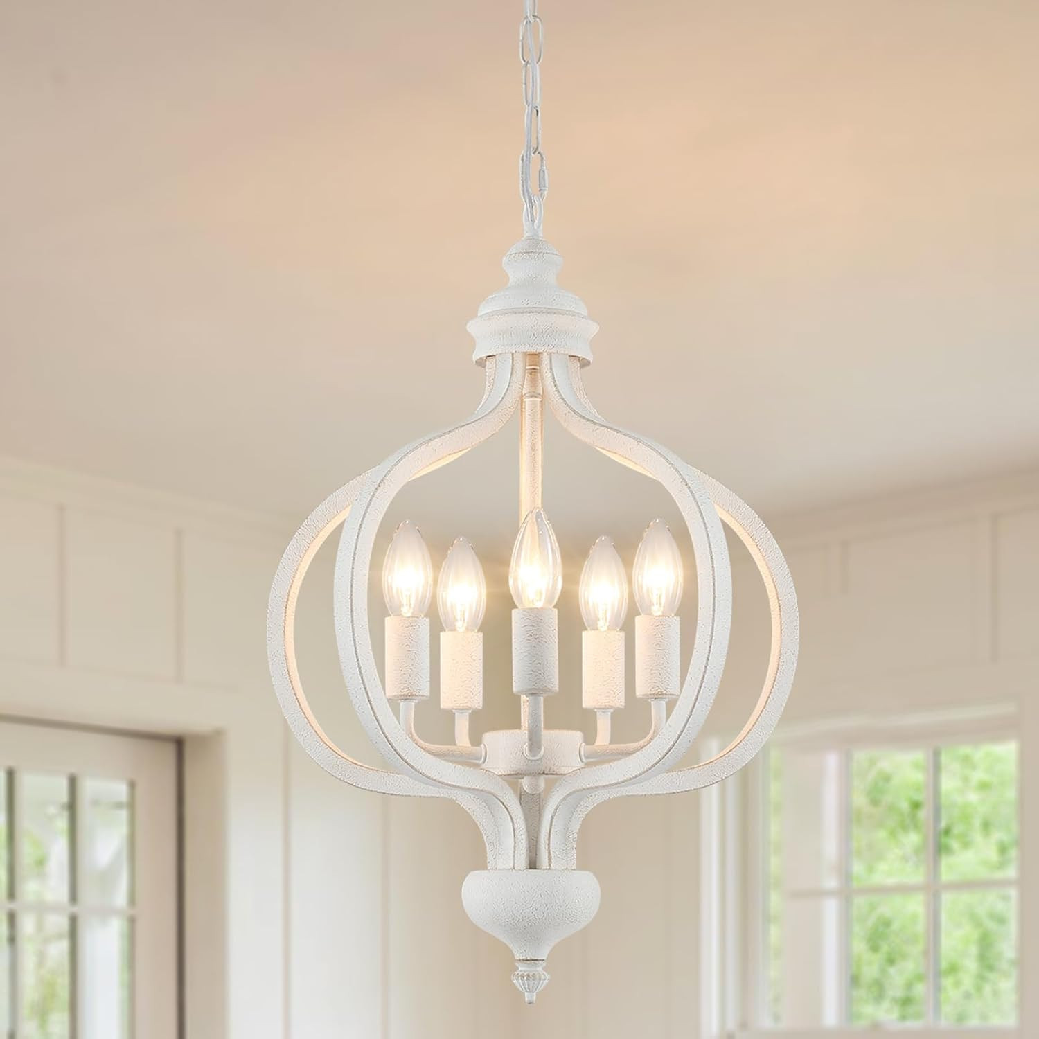 Lampada a Sospensione Bianca 5 Luci Vintage Design Moderno Soggiorno