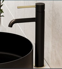 Black & Brass Tall Mono Basin Mixer Tap - Arissa