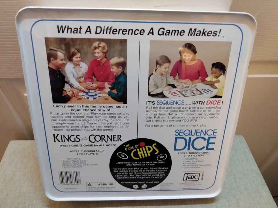 Jax 2001 Sequence Dice/Kings in the Corner/Game of Chips Game Tin - New Open Box - Image 3 of 4