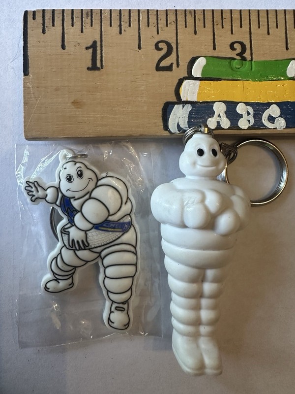 Vintage MICHELIN MAN Keychain Plastic from the 1960’s Lot of 2 White Tire Man