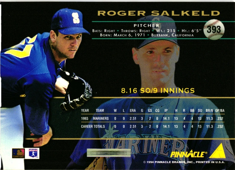 1994 Pinnacle - Roger Salkeld #393 - Image 2 of 2