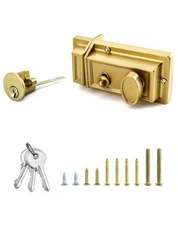 Night Latch Deadbolt Rim Lock with Key Gold Finish Antique Style Lock with Front