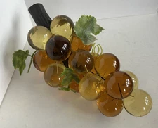 Vtg 1960’s Amber Lucite Grape Cluster  12” On Driftwood