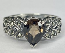 VTG Sterling Silver RETIRED R.J. GRAZIANO Smoky Quartz Marcasite Teardrop Ring