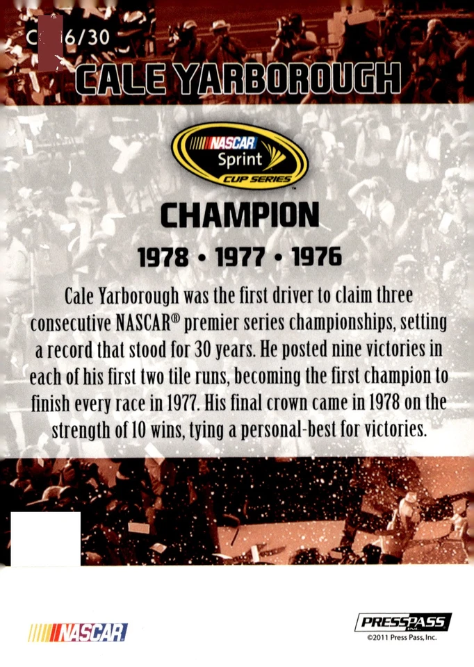 2011 Press Pass Fanfare #CC 16 Cale Yarborough Championship Caliber - Image 2 of 2