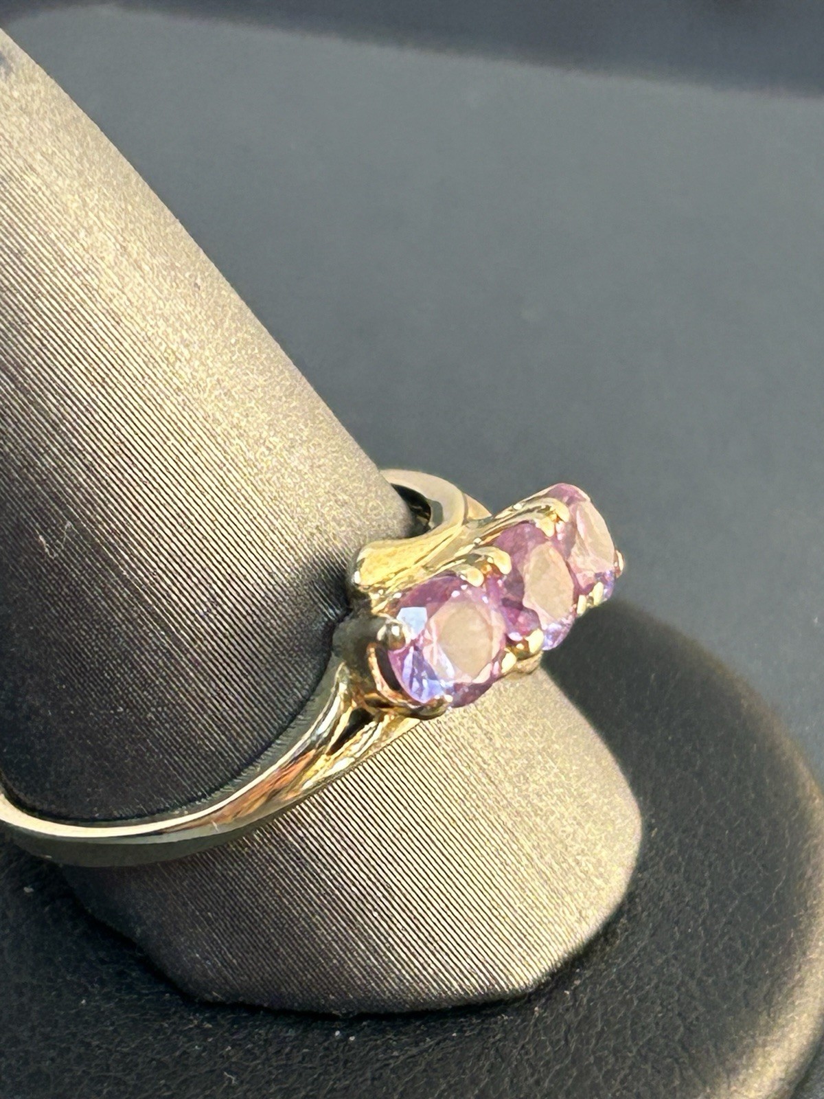 Lavender Bloom Three Stone Amethyst Ring 10K Yell… - image 15