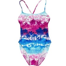 Vintage Catalina Palm Tree One Piece Swimsuit Women S Pink Blue Ribbed 80s 90s