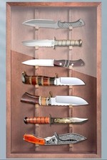Knife Display Case Cabinet 7 Pcs Red Wood Pocket Knives Holder Wall Shadow Box