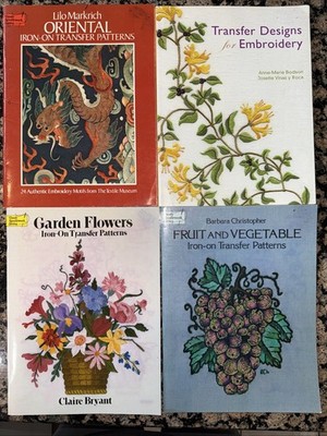 Lot of 4 Iron On Transfer Pattern Books Oriental Flowers Vegetable Good Cond