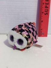 2019 TY Flippables Sequins Teeny Tys 4" CHECKS the Owl Stackable Plush Toy Bird