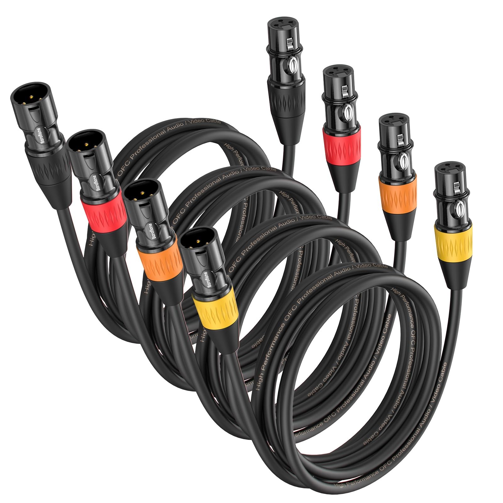 4 PCS XLR Cables 3 FT Mic Cable Male Female GoldPlated 3 Pin Audio Connector