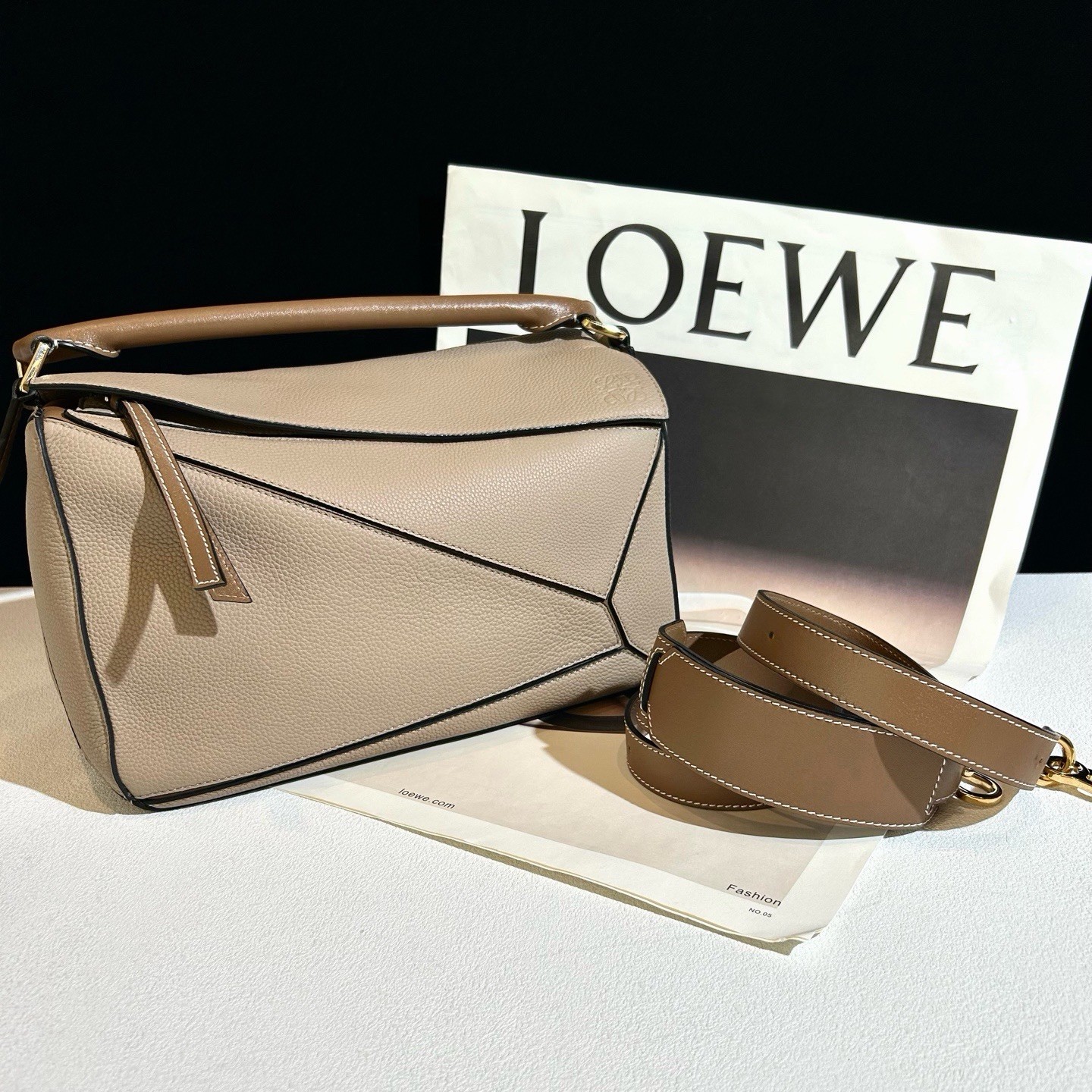Authentic Pre‑Owned Loewe Puzzle Medium Bag, Dusty Taupe Grained Calfskin