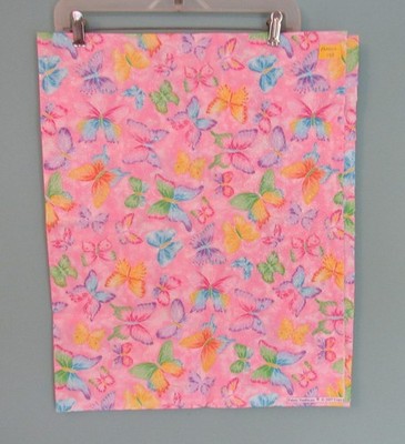 FABRIC TRADITIONS MULTICOLOR BUTTERFLIES PINK GLITTER COTTON FABRIC EXACTLY 1 YD