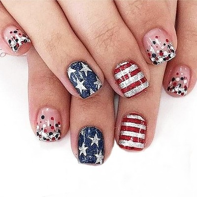 NEWSPIED 4th of July Press on Nails - Short Square Independence Day Fake Nail...