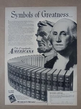 1950s ENCYCLOPEDIA AMERICANA Lincoln Washington MCM Vintage Poster Print Ad