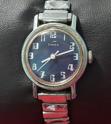 Vintage 1970s  Ladies TIMEX Mechanical Watch w/ Blue Dial Runs