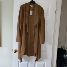 La Marey London Faux Suede trench style Coat Size L Brown / Tan  pockets BNWT