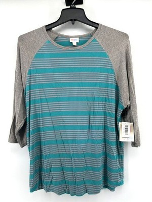 LuLaRoe Randy 3XL Baseball Tunic Top T-shirt Stripes Green Pink