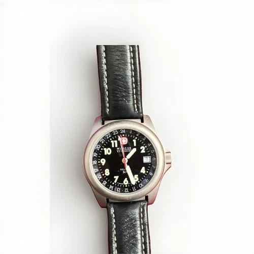 Wenger Field Issue Watch All Titanium GMT Dual Time Date 38mm 097.0665 Black Ban