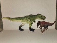 Mojo Fun Green T-Rex 12" Brown Theropod 8.5" Heavy Plastic Dinosaur Figures Lot