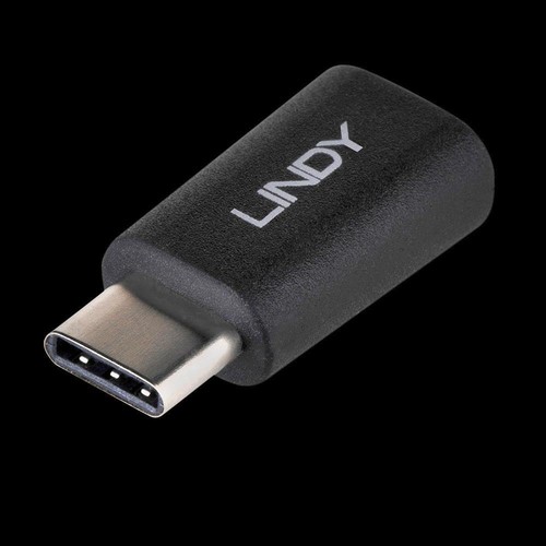 LINDY 41896 USB 2.0 Type C Male to Micro-B Female Adapter - Black - Picture 2 of 4
