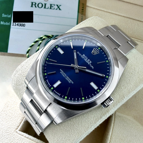 Rolex 39mm Oyster Perpetual 114300 Oyster Blue dial – Box / Papers