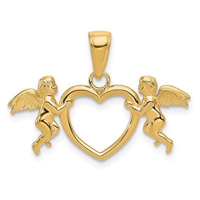 14k Fliegende Cherubs halten Herz Anhänger K5163