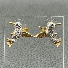 Gold Tone Hummingbird Stud Earrings Womens Rhinestone Crystal Bird Cute Jewelry