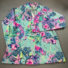 Lilly Pulitzer Cassi Popover Multi Beach You To It Floral Cotton Shirt Med NWT
