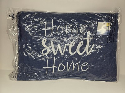 Blue Denim Style Throw Pillow ''Home Sweet Home'' Embroidered Farmhouse Decor 