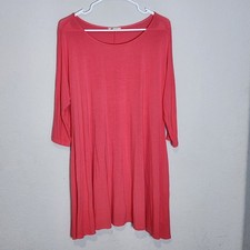 Umgee Coral Swing Dress Women L 3/4 Sleeve Knit Tunic Casual Boho Soft Stretch