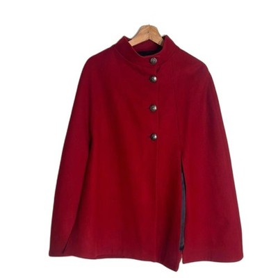 J. Peterman Women's Elegant Red Wool Cape Button Detail Small