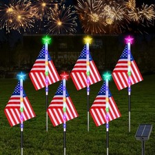 4th of July Decorations Outdoor Solar Lights Red White Blue 6PCS Pathway
