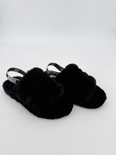 Ugg Fluff Yeah Black Fur Slip On Slides Youth Girl s Size 3 Sheepskin Slipper
