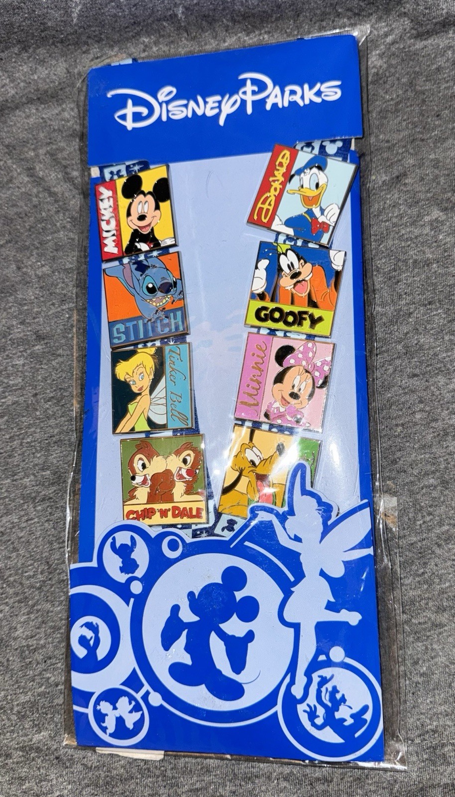 Disney Parks Pin Trading Lanyard 8 Pins New Mickey,Donald,Stitch,Tinkerbell TD2