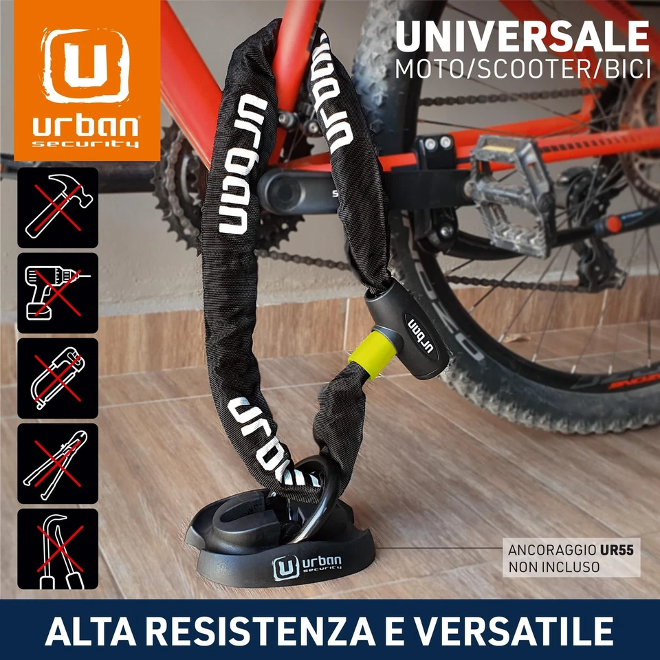 Lucchetto Bici Catena Acciaio Cementato 8mm Antitaglio Antifurto 120cm - Immagine 3 di 4