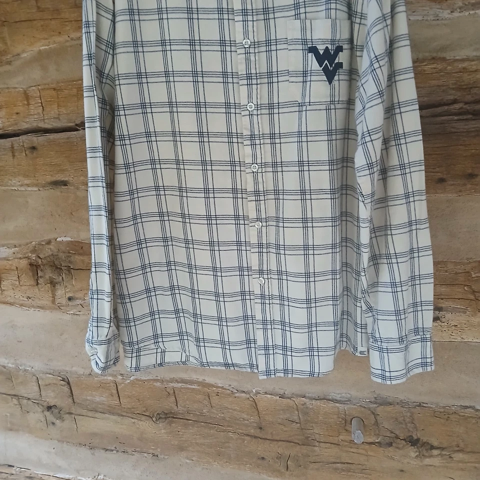 Colosseum Men's University of WV Flannel Shirt Cotton Ivory Blue Plaid XL - Image 3 of 4