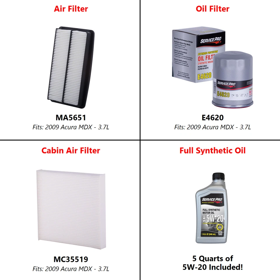 2009 Acura MDX 3.7L Complete Air, Oil & Cabin Filter Kit (5W-20) - Image 2 of 4