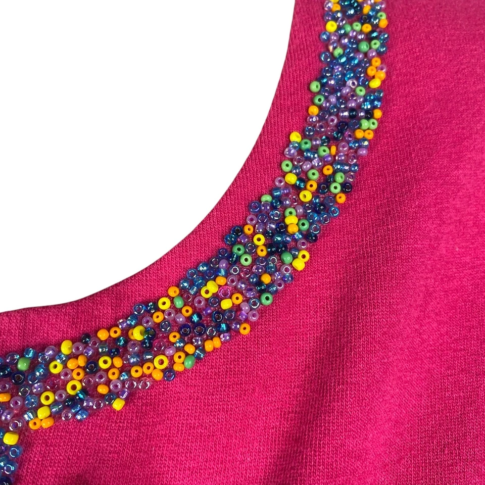 Винтажный Y2K XOXO Lizzy Mcguire розовый бисером v-образным вырезом вязаный топ SZ M - Изображение 4 из 4
