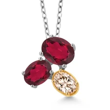 925 Silver and 10K Yellow Gold Ruby Red Mystic Topaz and Peach Morganite