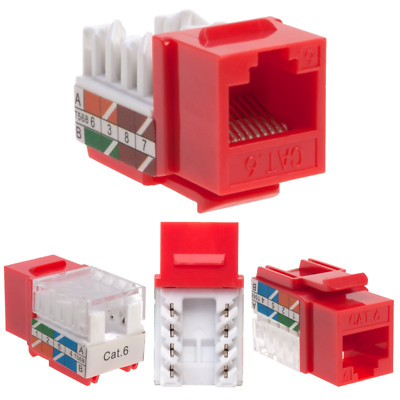 100 pcs Cat6 Punchdown Keystone Jack Red 45 Degree Angle Ethernet Network PACK
