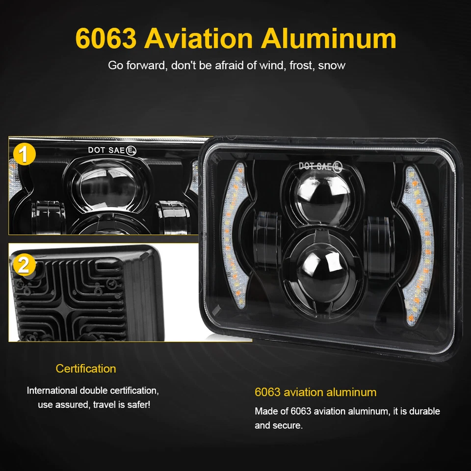 2PC Black 4x6 LED Headlights Hi Lo Beam For Chevy S10 Blazer 1994 1995 1996 1997 - Image 3 of 4