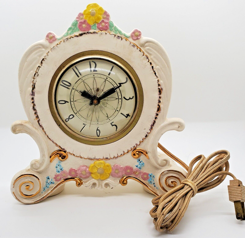 Landshire 1980 Clay Ceramic 8.5" Hand Painted Floral Mantel Clock - NOT WORKING - Picture 2 of 14