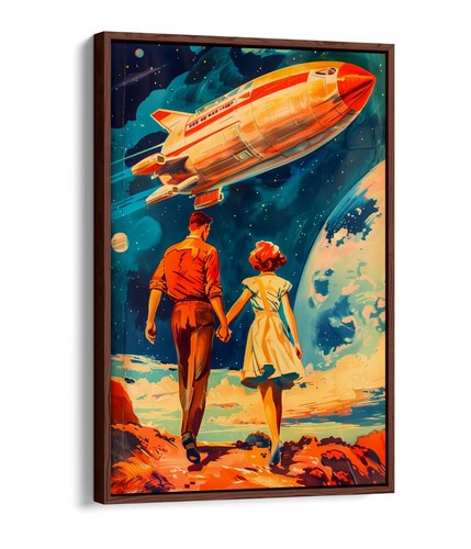 POSTER DA VIAGGIO VINTAGE RETROFUTURO - EFFETTO GALLEGGIANTE INCORNICIATO TELA STAMPA ARTE DA PARETE - Foto 6 di 12