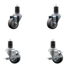 3” SS Thermo Rubber Wheel Swivel 1-5/8 Inch Expanding Stem Caster Set 2 Brakes