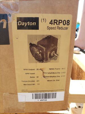 NSOP Dayton 4RP08 Speed Reducer 58 RPM Out 56C 30:1 C-Face 0.5HP 401 Torque