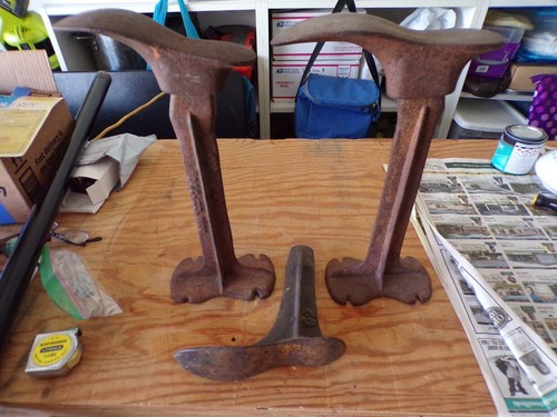 Antique VTG Cast Iron 5 Piece Cobbler Shoe Repair Mold & Stand Anvil Mountable