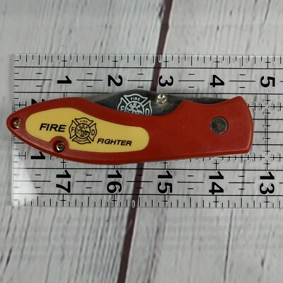 Fire Fighter Pocket Knife Lock Back Stainless Service Thru Courage Red and White