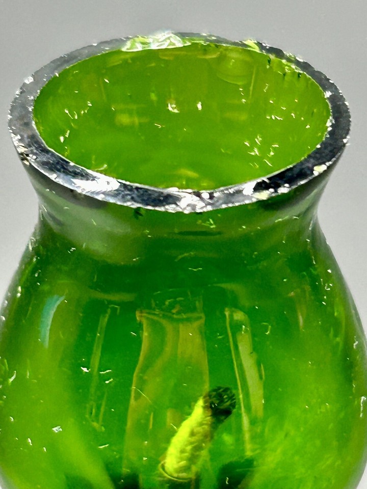 Miniature Green Hurricane Oil Lamp Made In Hong Kong Small Chips On