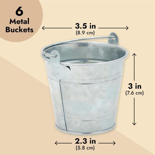 6 Pack Small Galvanized Metal Buckets with Handles, Mini Tin Pails for Party - Picture 3 of 7